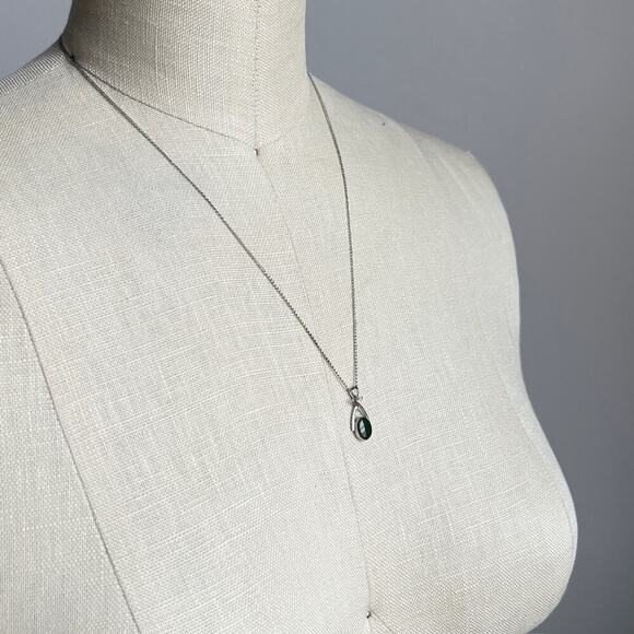 Vintage Sterling Silver & Nephrite Jade Wishbone Pendant 18" Necklace - Picture 6 of 6